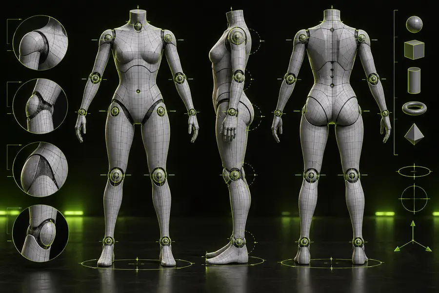Character mesh before rigging and deformation setup