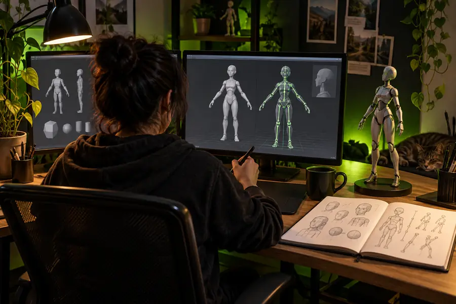 Character shown with a generated rig ready for testing