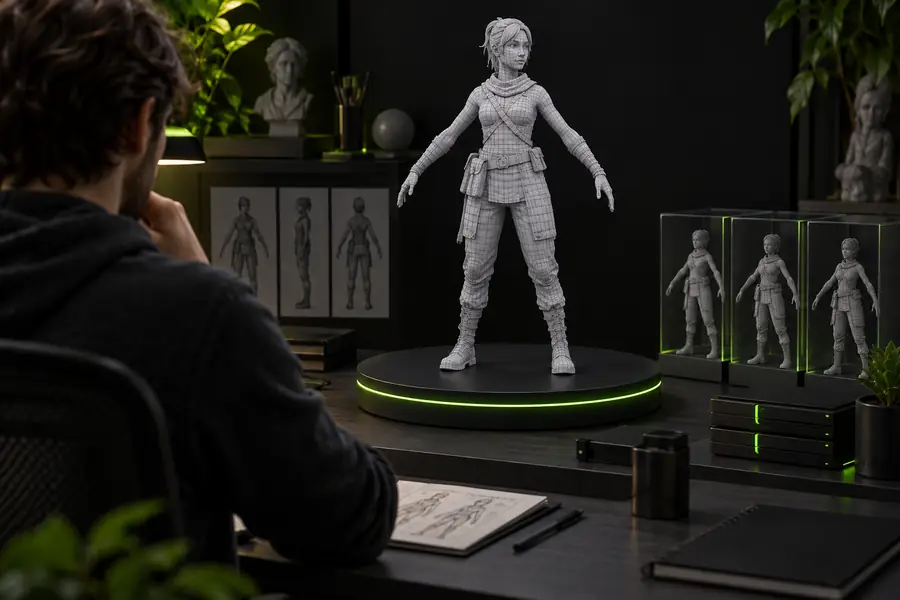 Character asset before a rigging review