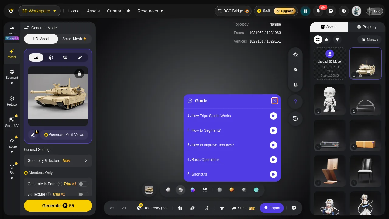 The second layer: a Guide overlay with five tutorial videos, arriving right after you dismiss the first one.